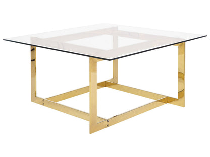 Gold Metal Frame Glass Coffee Table 80 x 80cm Geometric Glam