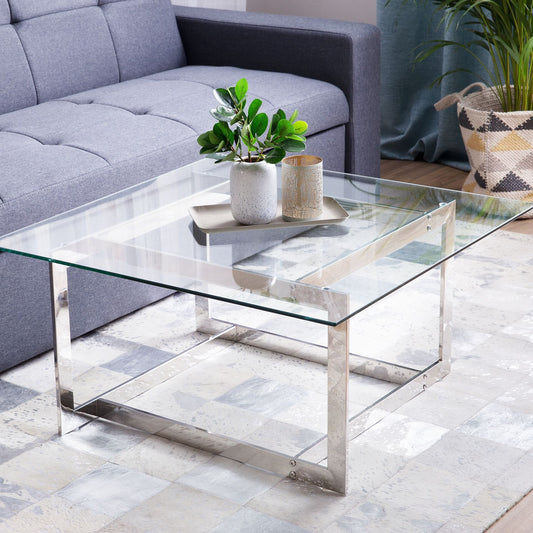 Silver Glass Coffee Table 80 x 80cm Geometric Glam