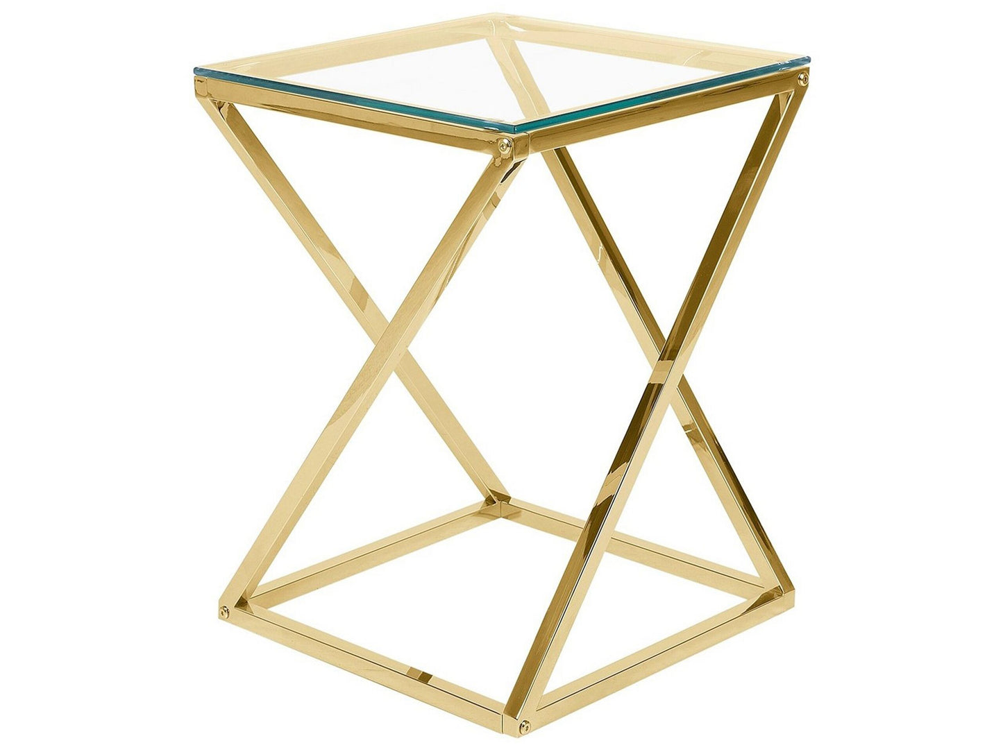 Living Glam Geometric Side Table Gold Steel Frame Glass 40 x 40cm