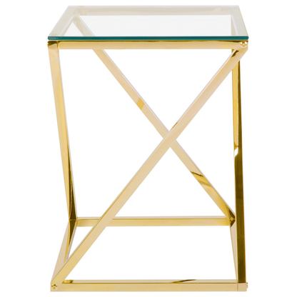 Living Glam Geometric Side Table Gold Steel Frame Glass 40 x 40cm