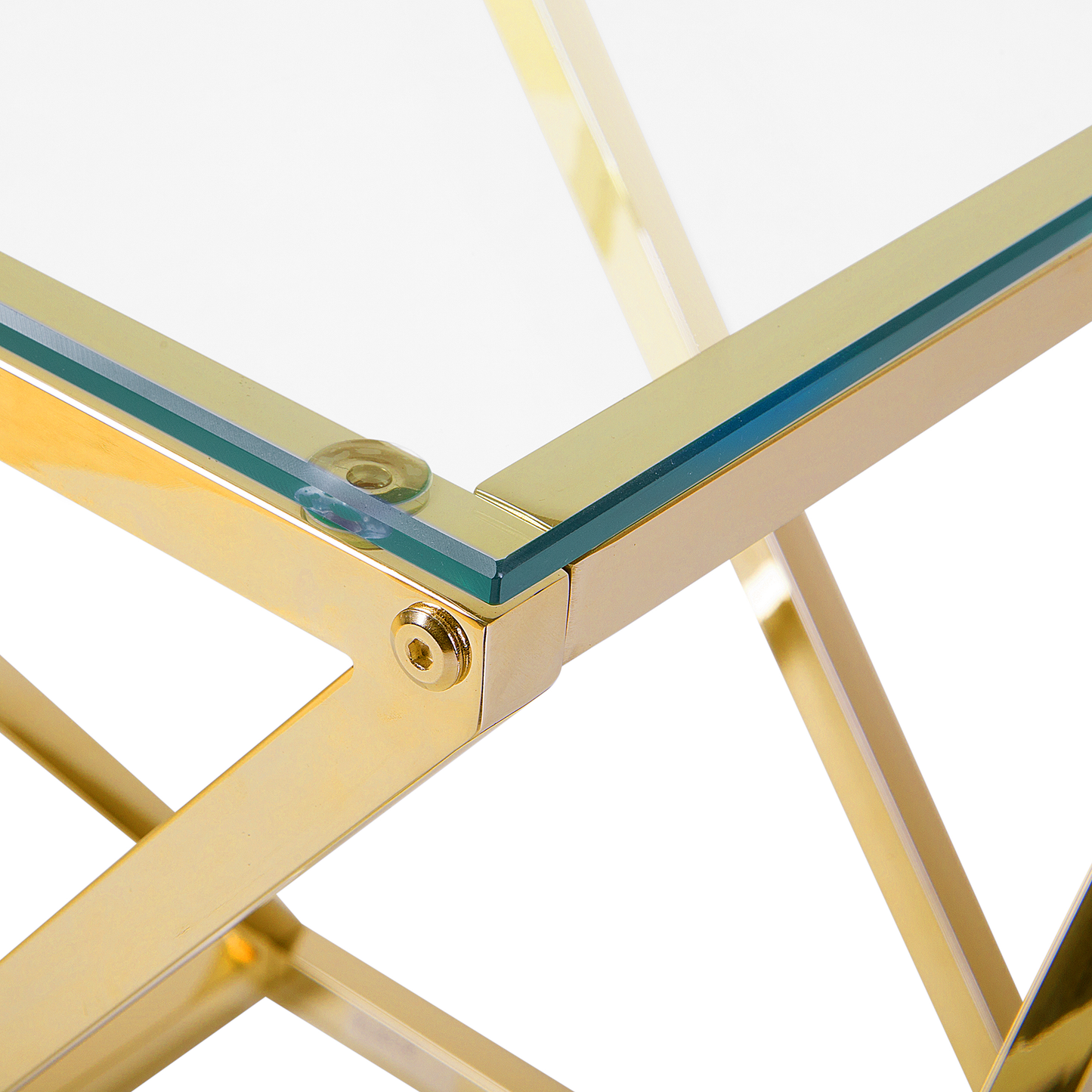 Living Glam Geometric Side Table Gold Steel Frame Glass 40 x 40cm
