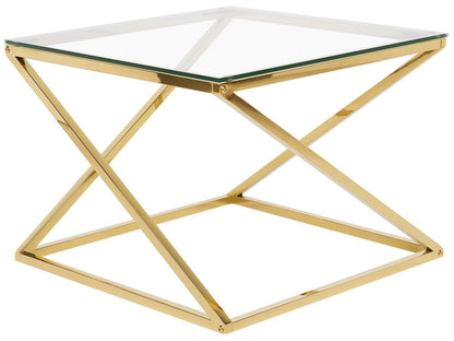 Home Gold Steel Frame Glass Coffee Table 60 x 60cm Square Top Geometric Glam Design