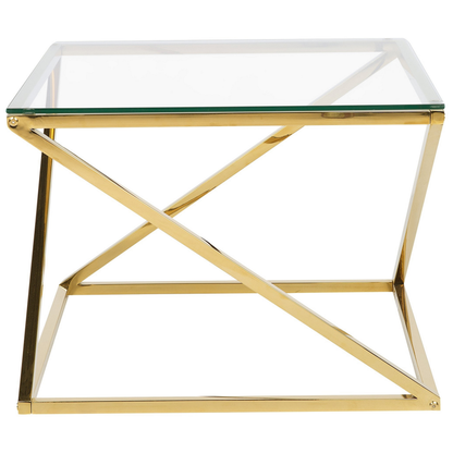Home Gold Steel Frame Glass Coffee Table 60 x 60cm Square Top Geometric Glam Design