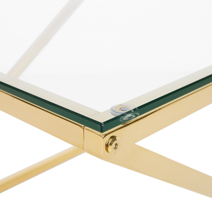 Home Gold Steel Frame Glass Coffee Table 60 x 60cm Square Top Geometric Glam Design