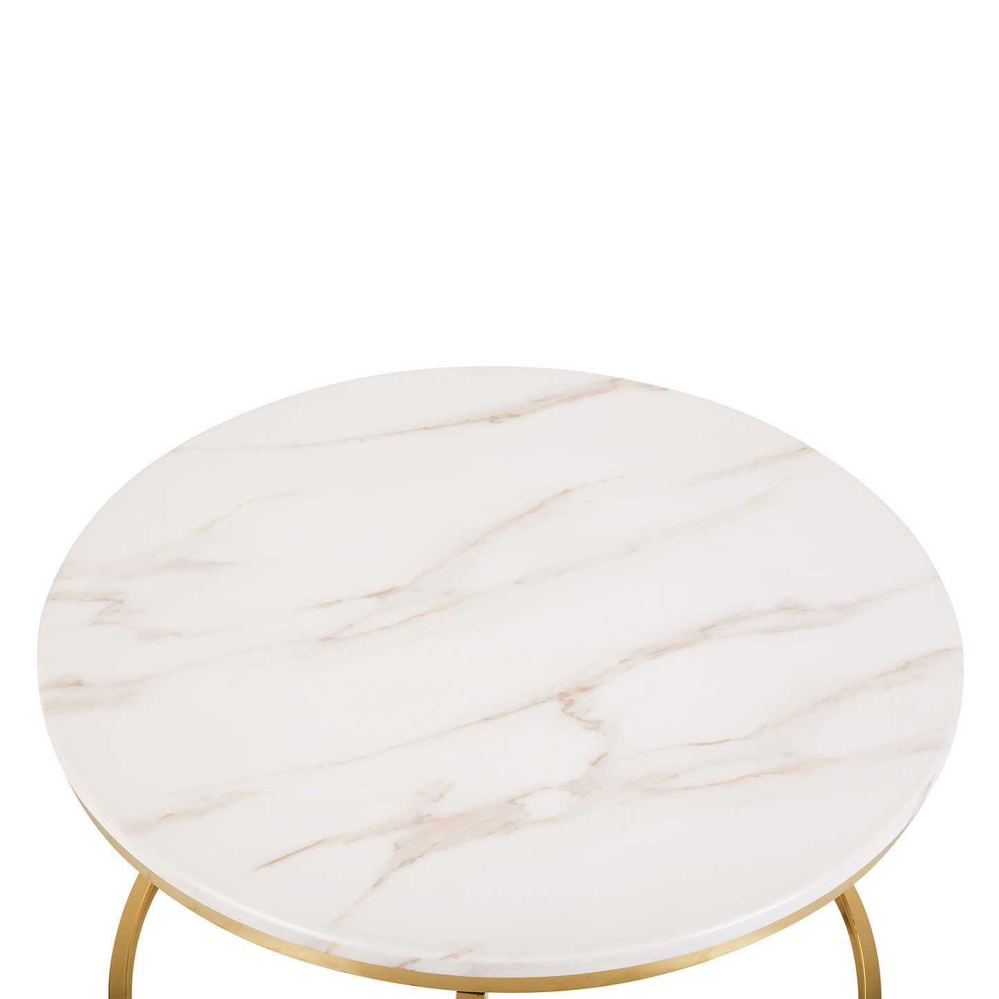 Beige Marble Effect Coffee Table Round 70cm With Gold Metal Base Modern Design