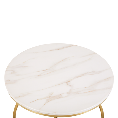 Beige Marble Effect Coffee Table Round 70cm With Gold Metal Base Modern Design