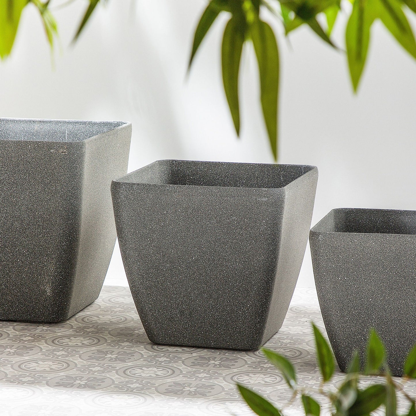Stone Mix Square Plant Pot Dark Grey 42cm UV Resistant