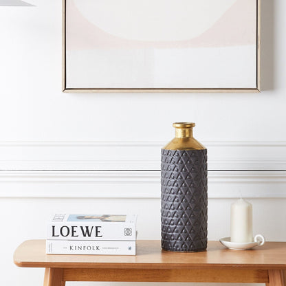 Black Stoneware Table Vase With Gold Neck 39cm