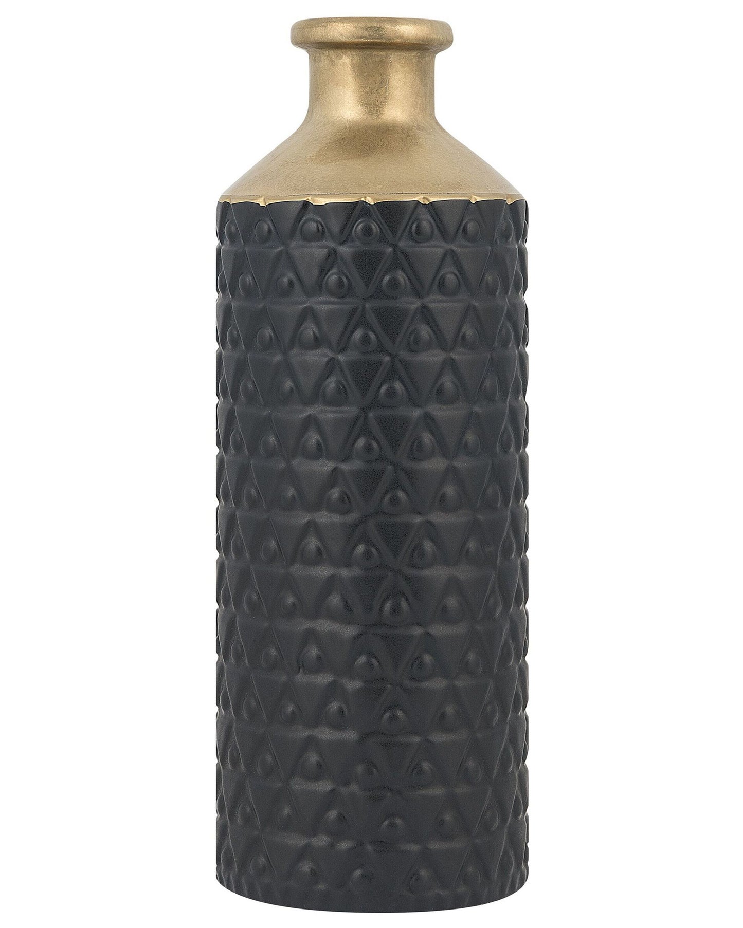 Black Stoneware Table Vase With Gold Neck 39cm