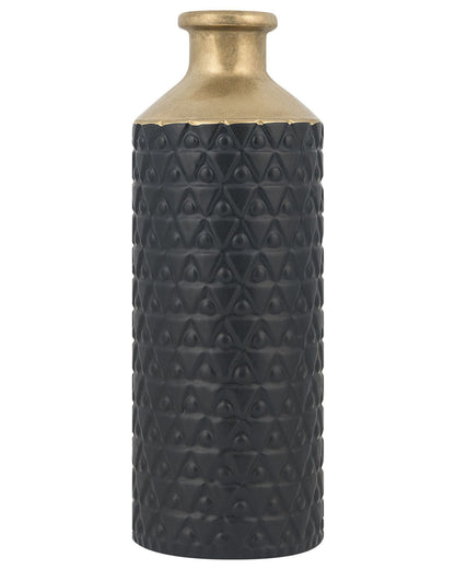 Black Stoneware Table Vase With Gold Neck 39cm