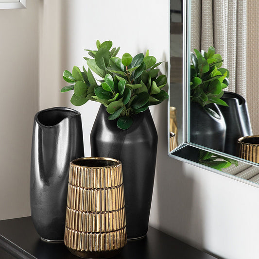 Black Stoneware Table Vase 33cm With Designer Top Twist For Elegant Interiors