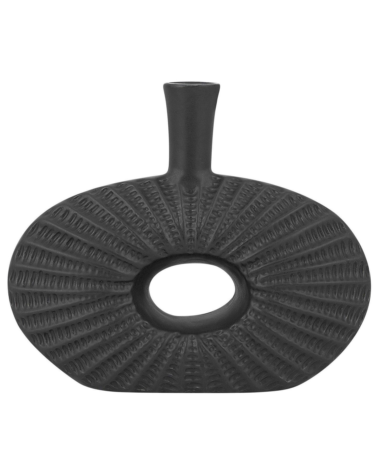 Decorative Table Vase Black Stoneware 24cm Oval For Modern Living Room Decor