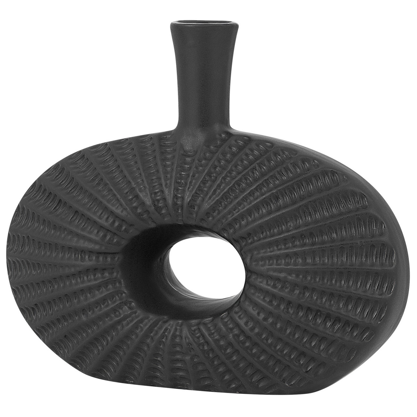 Decorative Table Vase Black Stoneware 24cm Oval For Modern Living Room Decor