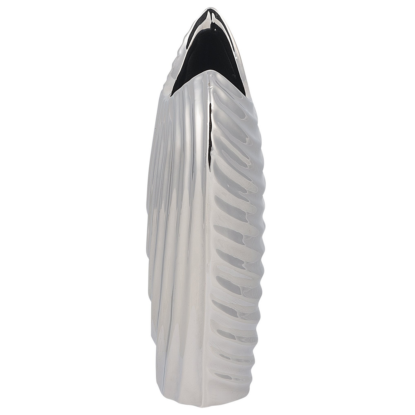Decorative Flower Vase Silver Stoneware Ribbed Glamour