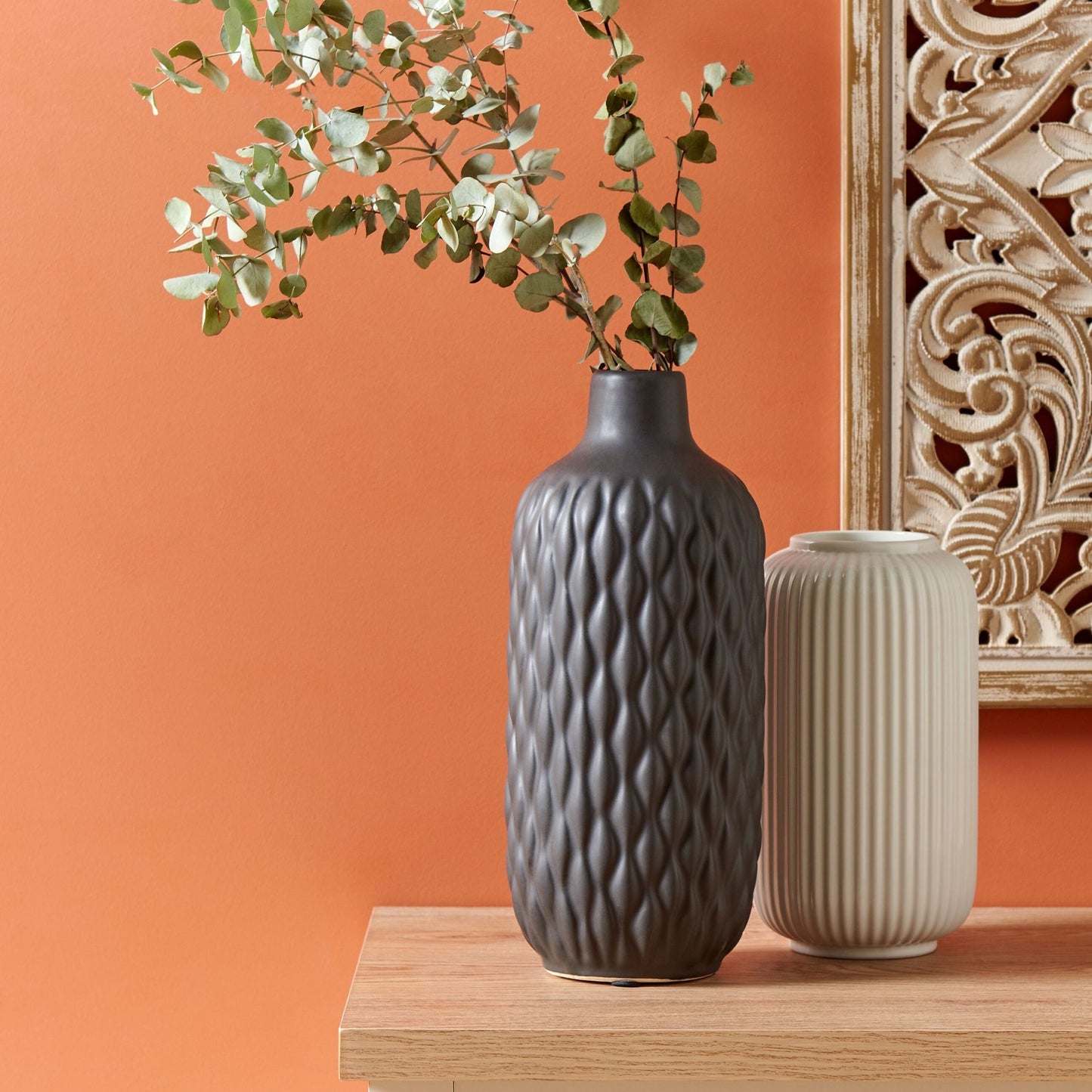 Black Stoneware Table Vase 31cm Satin Finish