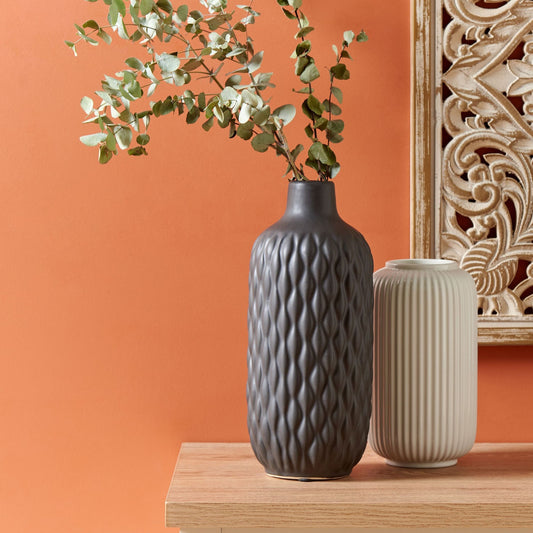Black Stoneware Table Vase 31cm Satin Finish