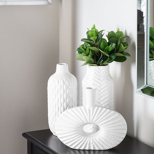 Decorative Table Vase White Stoneware 31cm