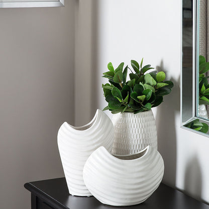 Stoneware Vase 25cm White Minimalist Pattern
