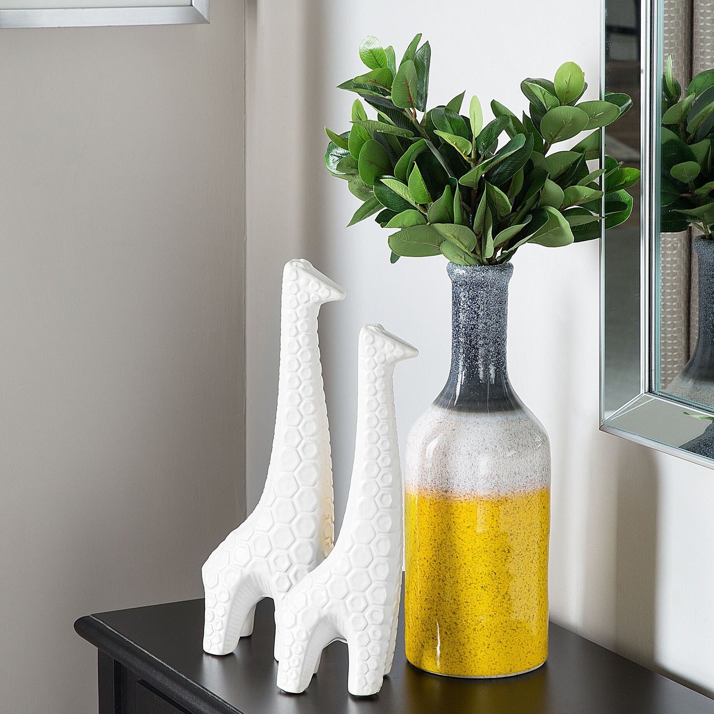 Decorative Multicolour Stoneware Table Vase 36cm Yellow Base Eclectic Style for Modern Living