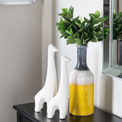 Decorative Multicolour Stoneware Table Vase 36cm Yellow Base Eclectic Style for Modern Living