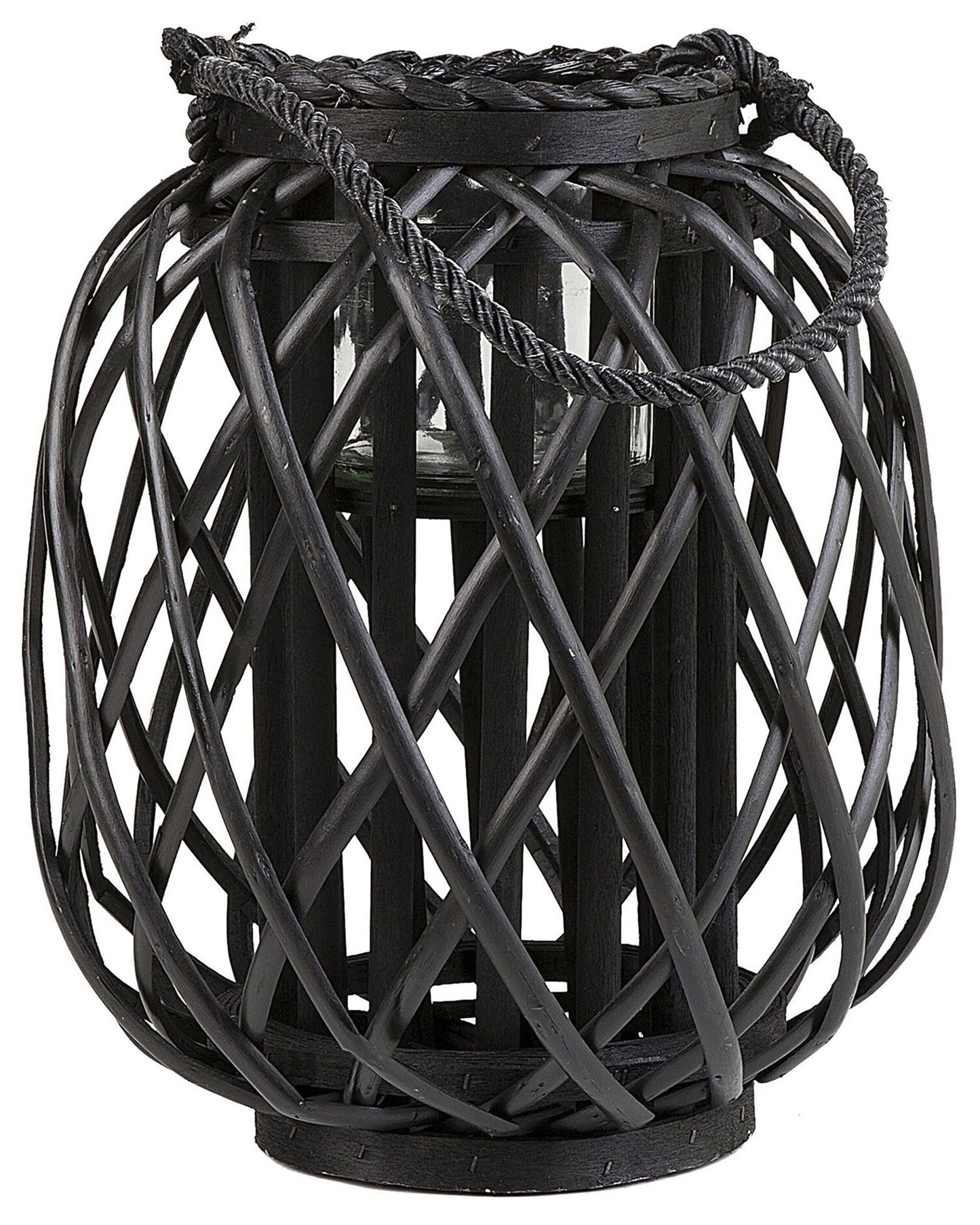 Nordic Living Lantern Black Willow Wood And Glass 30cm Indoor Outdoor Scandinavian