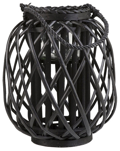 Nordic Living Lantern Black Willow Wood And Glass 30cm Indoor Outdoor Scandinavian