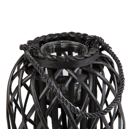 Nordic Living Lantern Black Willow Wood And Glass 30cm Indoor Outdoor Scandinavian