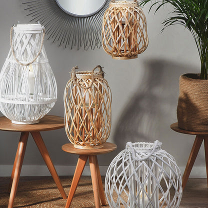 Lantern Light Willow Wood Glass Lantern 30cm Indoor Outdoor