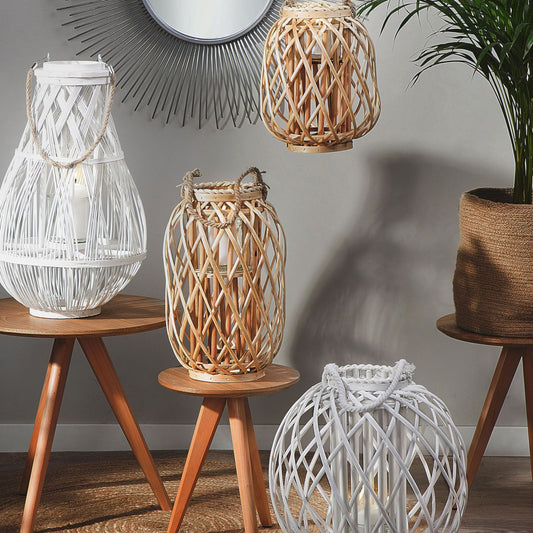 Lantern Light Willow Wood Glass Lantern 30cm Indoor Outdoor