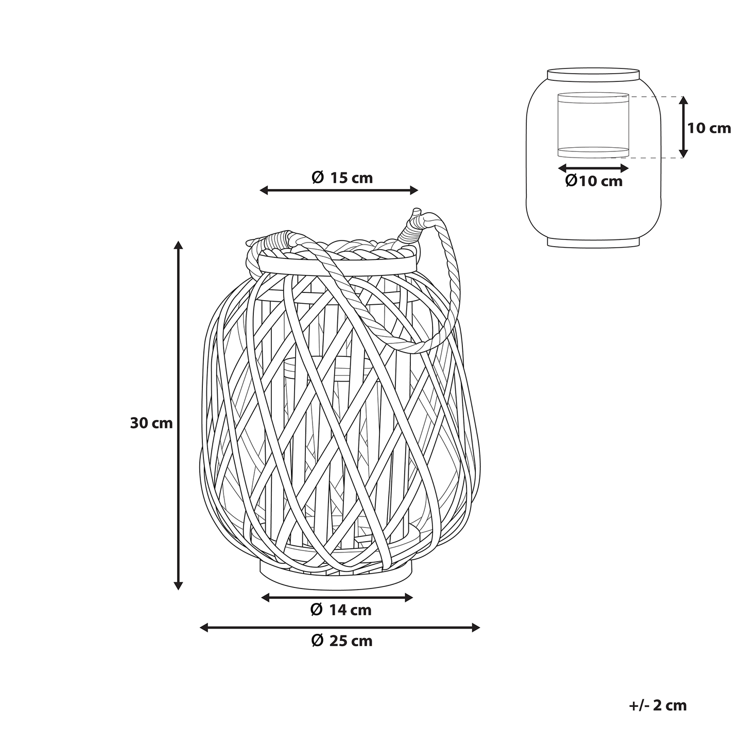 Lantern Light Willow Wood Glass Lantern 30cm Indoor Outdoor