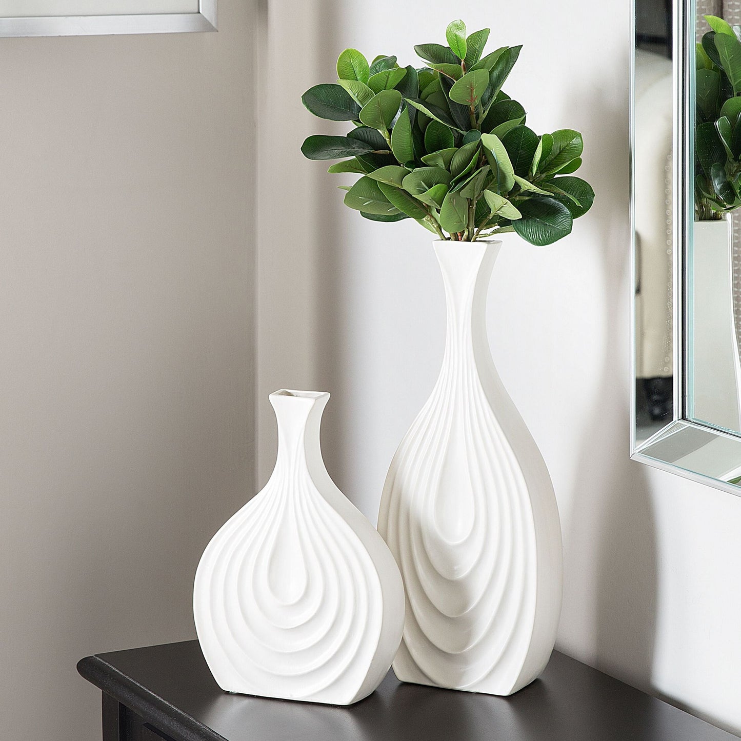 Porcelain Table Vase Carved White 39cm