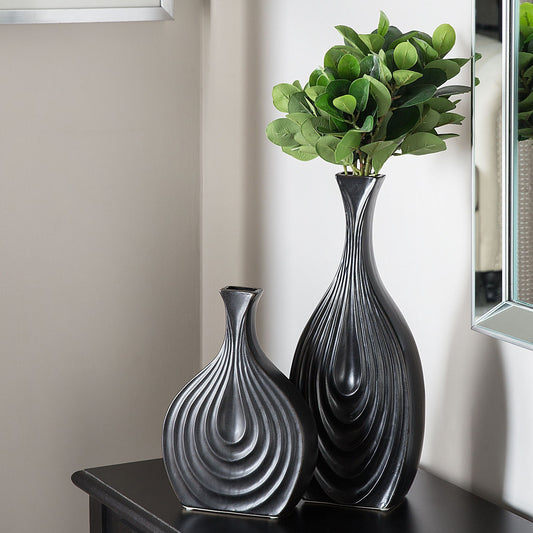 Black Porcelain Carved Irregular Table Vase 39cm