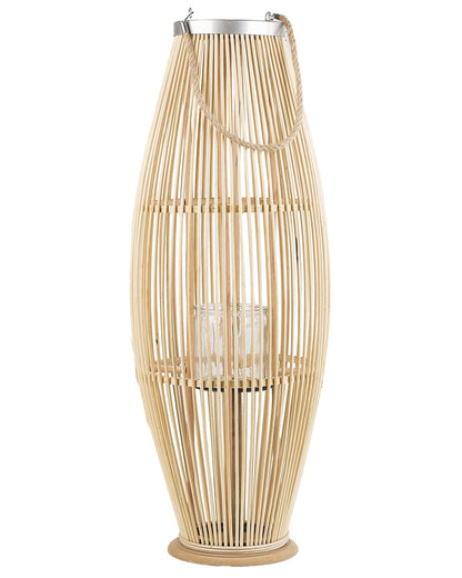 Lantern Light Bamboo Wood Glass 84cm Indoor Outdoor Candle Holder