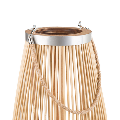 Lantern Light Bamboo Wood Glass 84cm Indoor Outdoor Candle Holder