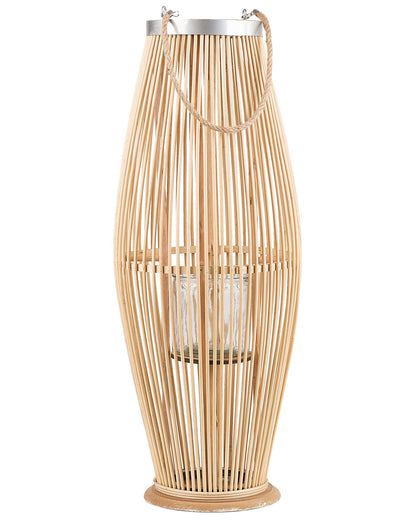 Lantern Light Bamboo Wood Glass 72cm Indoor Outdoor Candle Holder