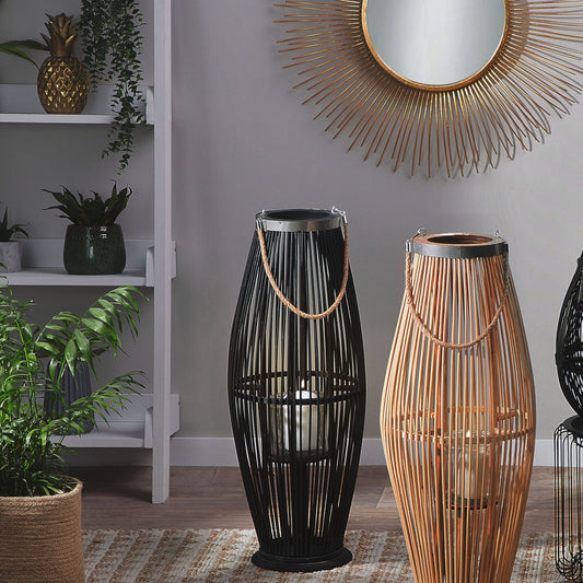 Lantern Black Bamboo Wood 72cm Boho Decor Piece