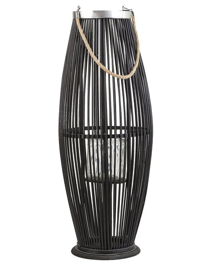 Lantern Black Bamboo Wood 72cm Boho Decor Piece