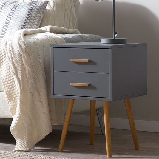 Bedside Table Grey and Light Wood 61 x 40cm 2-Drawer