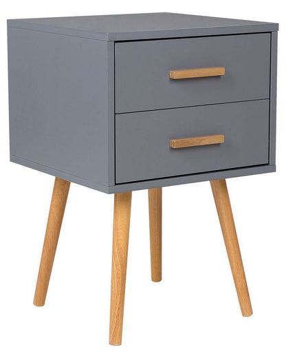 Bedside Table Grey and Light Wood 61 x 40cm 2-Drawer