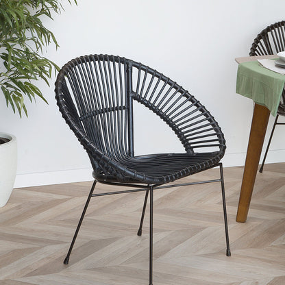 Acapulco Home Rattan Armchair Black Wicker With Metal Legs