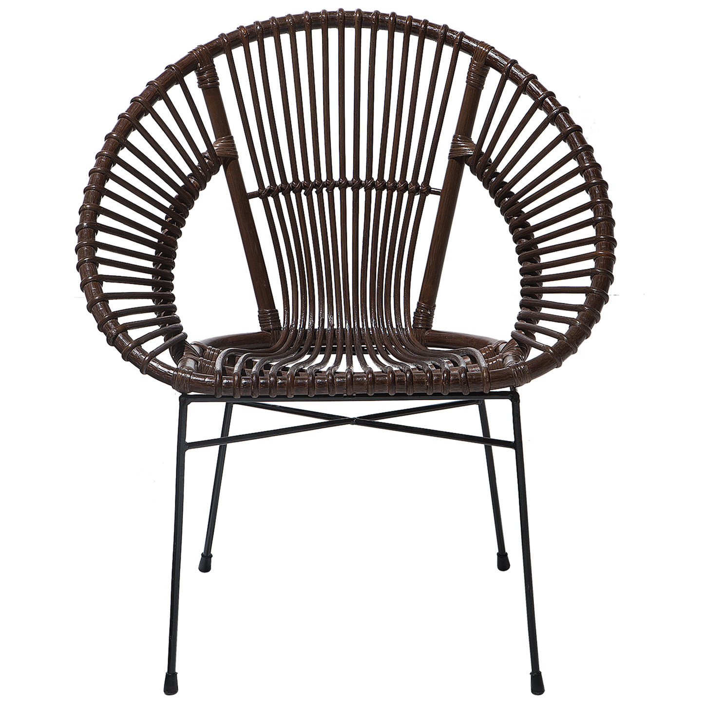 Acapulco Collection Rattan Armchair Brown Wicker Papasan With Black Metal Legs For Living Room