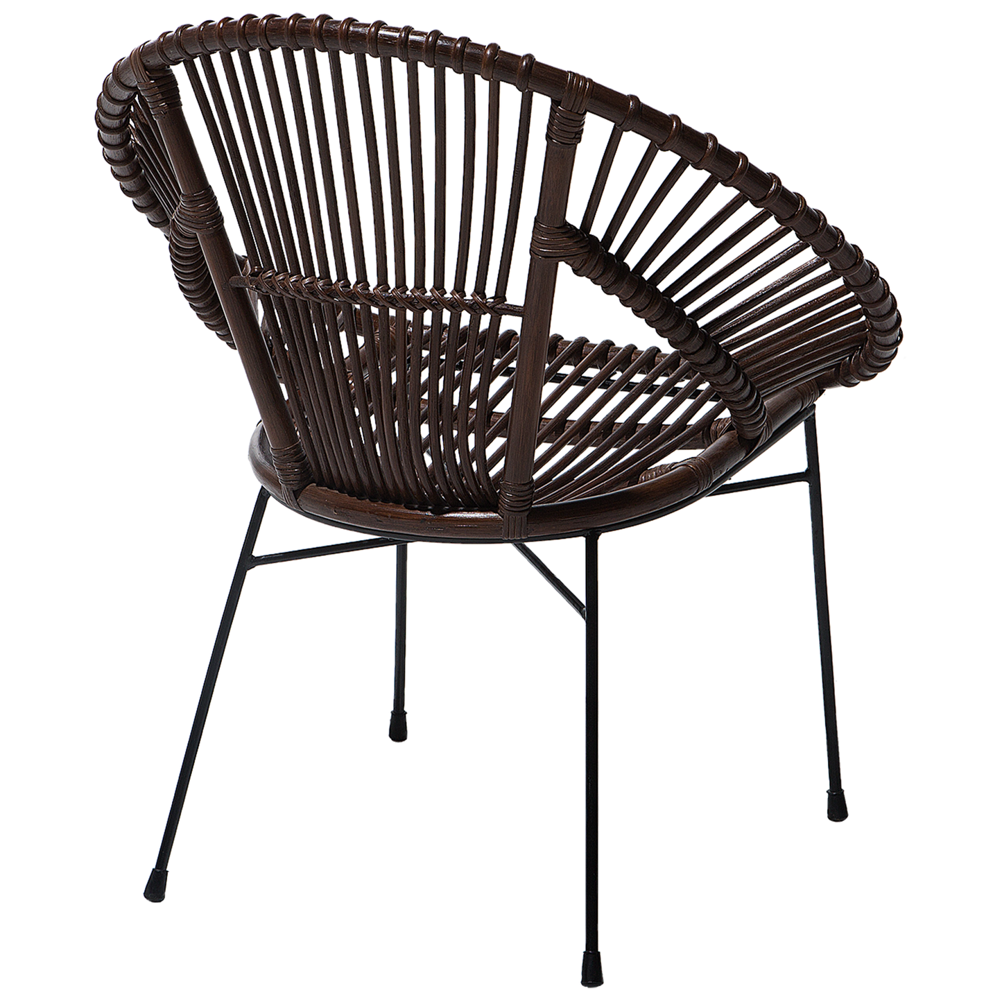 Acapulco Collection Rattan Armchair Brown Wicker Papasan With Black Metal Legs For Living Room