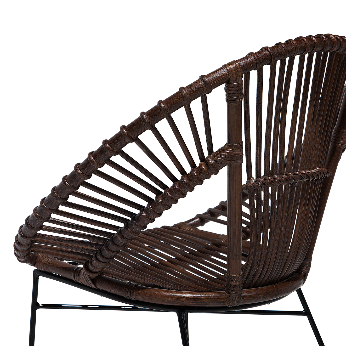 Acapulco Collection Rattan Armchair Brown Wicker Papasan With Black Metal Legs For Living Room