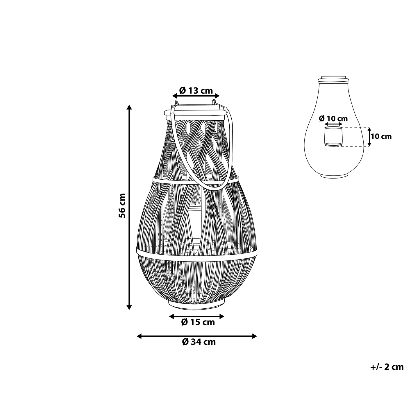 Lantern Light Bamboo Wood Glass Candle Holder 56cm Indoor Outdoor