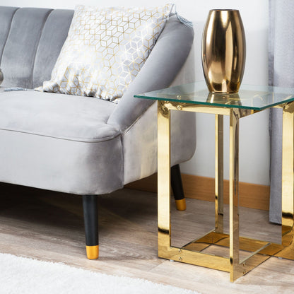 Home Clear Glass Coffee Table With Gold Metal Base 40 x 40cm Modern Design