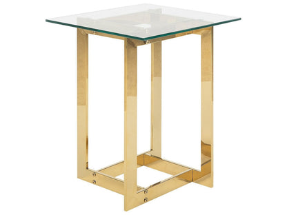 Home Clear Glass Coffee Table With Gold Metal Base 40 x 40cm Modern Design