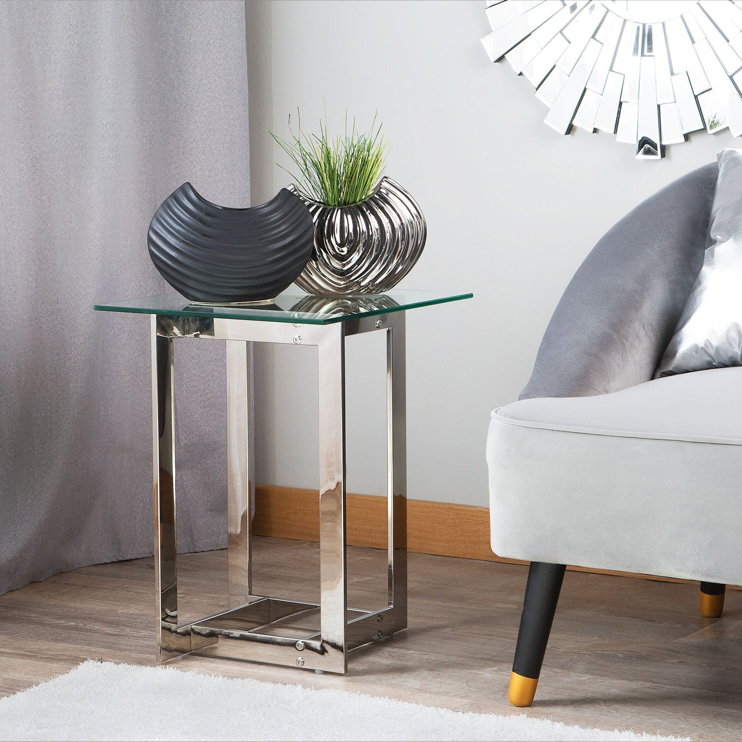 Tempered Glass Coffee Table 40 x 40cm Square Metal Base