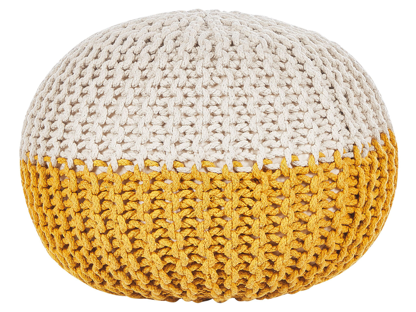 Pouf Ottoman Yellow Beige Knitted Footstool 50 x 35cm
