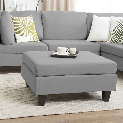 Ottoman Footstool Light Grey Fabric Square Minimalist