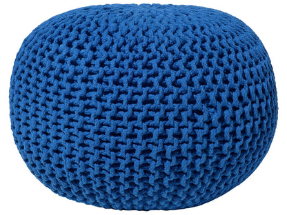 Knitted Blue Pouf Ottoman 50 x 35cm Round Footstool